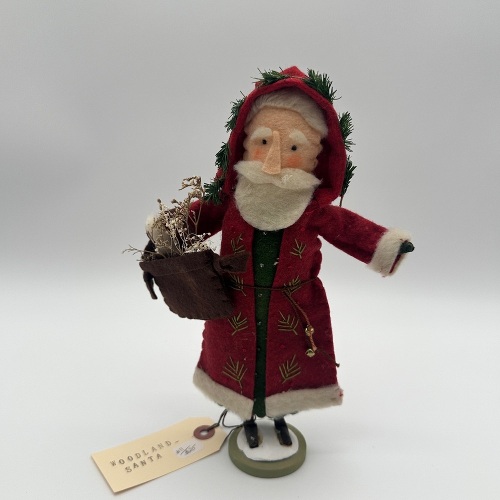 Woodland‎ Santa signed by Nicole Golden Wool Felt Figurine Red Green 9" NWT